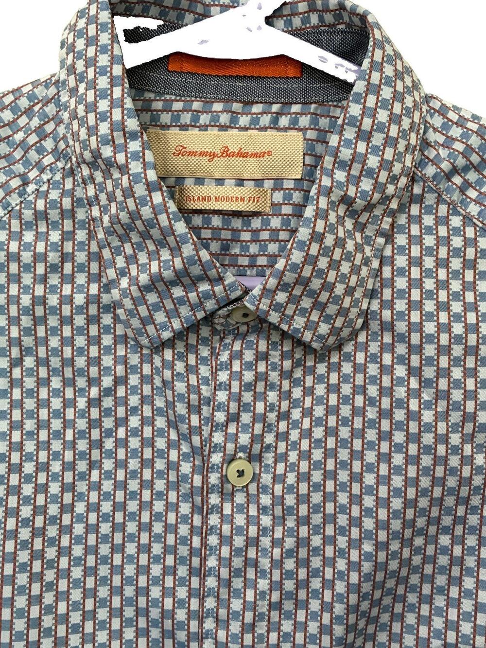 Tommy Bahama Men's M Blue Check Cotton Woven Long Sleeve Modern Fit Button-Up